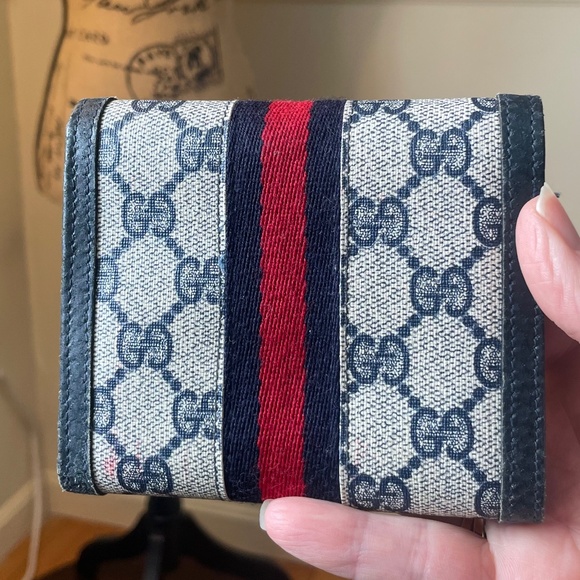 Vintage GUCCI Blue Red Stripe SherryLine Trifold Wallet - Picture 2 of 9